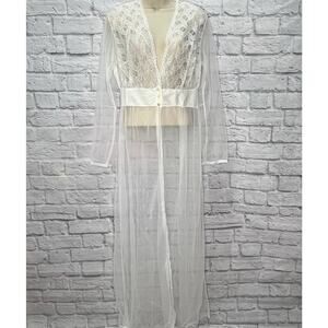 Vintage Nancy King Sheer Nylon Peignoir Robe White Bridal Size M New Satin Lace